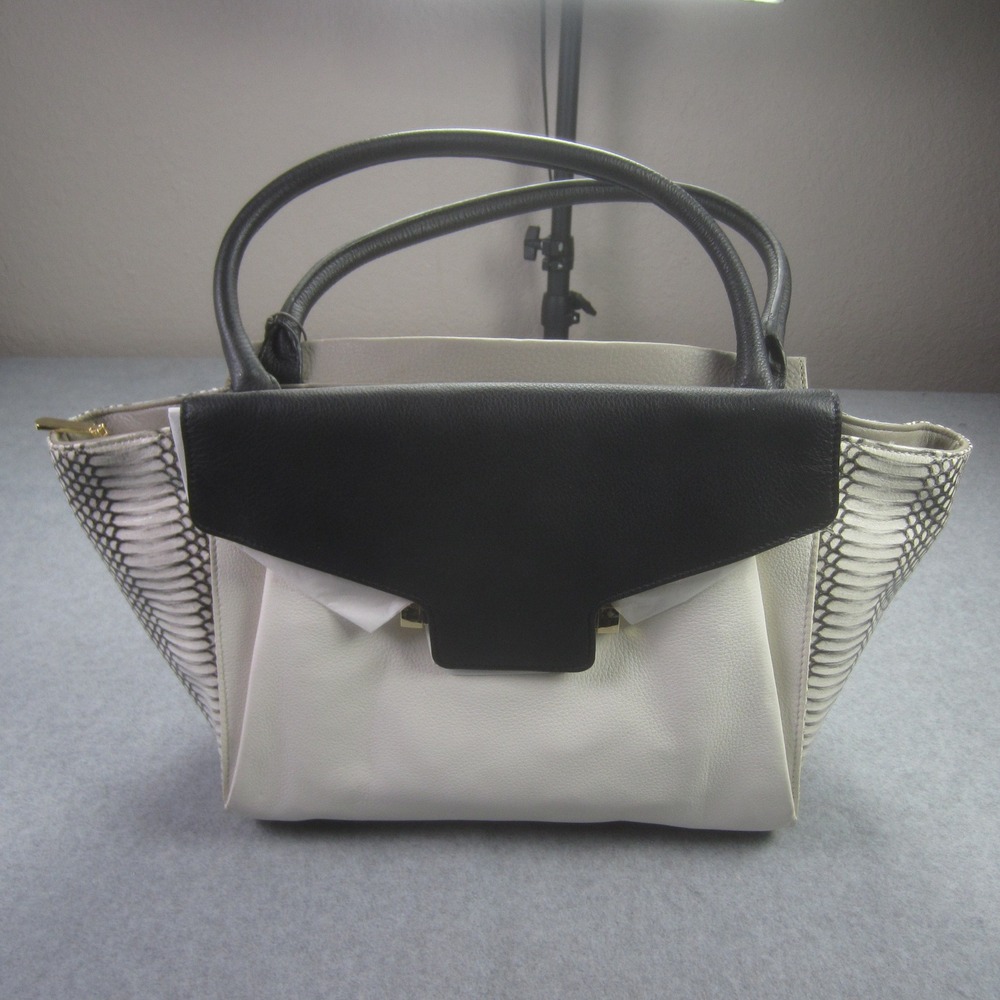 Vince Camuto Julia Satchel Handbag White Black Snake Leather Purse‎ NWT